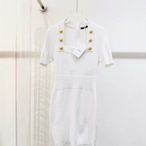 AuthenticBalmain White Mini Dress with Gold Buttons